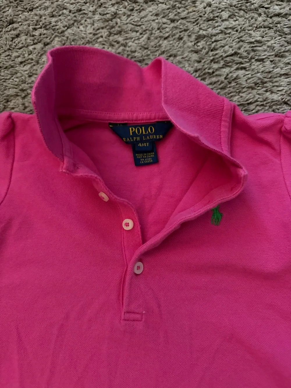 Ralph Lauren Kids Bright Pink Polo Peplum Top with Green Pony